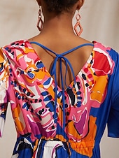 abordables Vestidos florales-Vestido mini de satén con cintura ajustada y estampado floral artístico para vacaciones