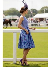 abordables Longitud del té-Corte A Hasta la Rodilla Vestido Derby Vestimenta formal Elegante Sin Mangas Cuello Barco Formal El derby de Kentucky con Bloque de Color
