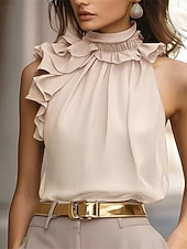 economico Bluse Eleganti-Per donna Top estivi Blusa Top Eleganti Arricciato Volant Patchwork Tinta unica Semplice Elegante Vintage Carino Senza Maniche All'americana Top Regolari Quotidiano Lavoro Ferie Nero Rosso Marrone