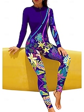 お買い得  ワンピースラッシュガード-女性用 レギュラー ラッシュガード フルボディラッシュガード 水着 花 トロピカル風 カラーブロッキング 内蔵ブラ付き フロントファスナー UVサンプロテクション UPF50+ 伸縮性 フルボディー スイムウェア サーフィン カヌー ビーチ 夏