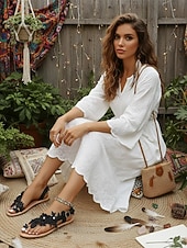 tanie Panna młoda-damskie białe koronkowe sandały ślubne z kwiatowym wzorem – ręcznie robione płaskie sandały ślubne na plażę i wesela w stylu boho