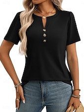 preiswerte Schicke Blusen-Damen Bluse Patchwork Einfach Stilvoll Modern Lässig Kurzarm Rundhalsausschnitt Normale Oberteile Täglich Ferien Ausgehen Wedgewood Schwarz Weiß Rosa Grün Sommer Frühling