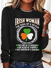 economico Magliette di San Patrizio-T-shirt da donna per il giorno di San Patrizio Graphic Shamrock Lettera Stilosa Classica Casual a maniche lunghe Collo tondo Tops normali Stampa Daily Blu Nero Bianca Rosa Beige Primavera Autunno