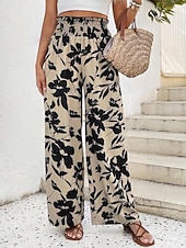 Χαμηλού Κόστους φαρδύ πόδι &amp; ψηλόμεσο-Γυναικεία Πλατύ Πόδι κινέζικα Διακοπές Κομψό στυλ street Απλός Πλήρες μήκος Μεσαία Μέση Φλοράλ Ελαστική ζώνη μέσης Εκτύπωση Άνετα Άνεση Υψηλή Ελαστικότητα Καθημερινά ΕΞΩΤΕΡΙΚΟΥ ΧΩΡΟΥ Διακοπές