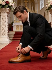 cheap Derby Shoes-Men's Genuine Leather Derby Shoes – Brown Cowhide Derby Shoes for Weddings, Business Events and Formal Occasions