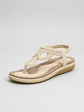 cheap Women-Women's Navy Blue Braided Thong Sandals - Comfortable Strappy Flat Sandals with Arch Support, Elegant Bohemian Summer Shoes for Resort Walking, Tropical Vacations &amp; Sightseeing
