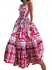 voordelige Vakantie Boho Jurk-Dames Maxi-jurk strand jurk Casual jurk Bloemetjesjurk Elegant Modieus Modern Buiten Vakantie Uitgaan Normale pasvorm Bloemig Mouwloos hihnat V-hals Paars Rode roos Zomer Lente