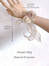 baratos Casamento ACC-Conjunto de corsage feminino em poliéster para casamento, com flor de pulso para dama de honra em tons de champanhe e branco e boutonnière para padrinho, estilo elegante e romântico para cerimônias de casamento, noivado e eventos formais.