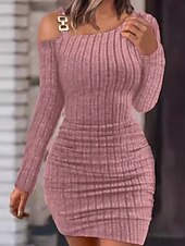 cheap White Graduation Dresses-Women's Midi Dress White Dress Graduation Dress Casual Dress Bodycon Fashion Modern Outdoor Vacation Party Regular Fit Plain Long Sleeve Off Shoulder Black White Pink Red Summer Spring