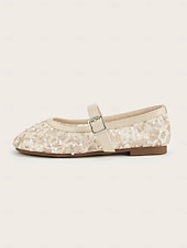 cheap Bride-Women's Ivory Lace Flat Mary Jane Shoes, Beaded Bridal Flats for Brides at Outdoor Garden Weddings
