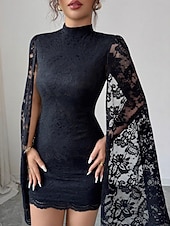 economico miniabito nero-Per donna Abito Lungo Maxi Abito Mini Abito Abito nero Abito in Pizzo Vestito Casual Elegante Moda Moderno Quotidiano Vacanza Uscire Vestibilità regolare Floreale Semplice Manica Lunga Collo alla