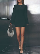 Χαμηλού Κόστους Φορέματα Αποφοίτησης-Γυναικεία Μίνι φόρεμα Λευκό φόρεμα Φόρεμα αποφοίτησης Φόρεμα Bodycon Κομψό Μοντέρνα Μανίκι Flare Cuff ΕΞΩΤΕΡΙΚΟΥ ΧΩΡΟΥ Διακοπές Εξόδου Κανονικό Σκέτο Μακρυμάνικο Στρογγυλή Ψηλή Λαιμόκοψη Μαύρο Λευκό