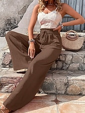 economico gamba larga e vita alta-Per donna Pantaloni Pantaloni Larghi Pantaloni casual Pantaloni a Nido d'Ape Vacanza Moda Streetwear Lunghezza intera Vita Alta Semplice Coulisse Tasca Gamba larga Comodità Leggero Morbido