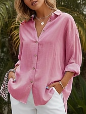 billiga Viktiga Falska Skjortor-Dam Skjorta Button Down skjorta Casual skjorta Knappar Slät Stylish Klassisk Modern Långärmad Tröjkrage Vanliga toppar Dagligen Helgdag Utekväll Blå Vit Rodnande Rosa Sommar Vår