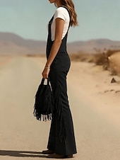 Недорогие Женские комбинезоны и ромперы-Жен. Брюки карго Широкие Биб Колготки Комбинезон Мода Уличный стиль На каждый день Полная длина Завышенная Полотняное плетение С кисточками Карман удобный Неэластичная