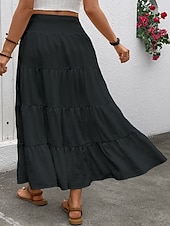billige Casual Skjørt-Dame Elegant Mote Fritid Maksi Mellomhøyt liv Skjørt عادي Rynket Snorer Mikroelastisk Daglig Gate Marineblå Svart Hvit Rosa Sommer