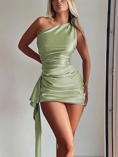 abordables Robe Simple-Femmes Mini Robe Robe en Satin Robe de Soirée Robe moulante Mode Moderne Extérieur Vacances Soirée Coupe régulière Uni Sans manches Une Épaule Bleu Noir Blanche Rouge Été Printemps