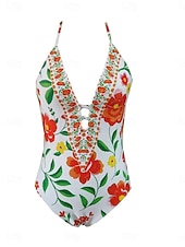 abordables Bañadores de una pieza-Mujer Bañadores Una pieza Monokini Traje de baño Control de barriga Alta cintura Delgado Espalda al Aire Vacaciones Ropa de playa Floral Escote en Pico Sin Mangas Trajes de baño