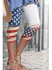 economico Pantaloni Giorno dell’Indipendenza-pantaloni chino da donna per il giorno dell'indipendenza americana, leggings, moda da vacanza, streetwear, pantaloni al ginocchio, a vita alta, bandiera americana, comfort, morbidi, comodi, elastici, quotidiani, all'aperto, vacanza, blu, rosso, estate, pr