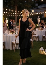 baratos Comprimento do tornozelo-Tubinho Até o Tornozelo Vestido de convidada de casamento Vestido formal Tiered Dress Vestido Para Mãe dos Noivos Sem Manga Decote V Elegante Simples Convidado do casamento Semi formal Chiffon com