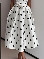 זול שמלות פסים וגיאומטריות-בגדי ריקוד נשים שמלת מידי שמלת קז'ואל שמלת עבודה שמלה מנוקדת אלגנטית אופנתי מודרני בָּחוּץ חופשה ליציאה רגיל נקודה ללא שרוולים צווארון V שחור לבן קיץ אביב