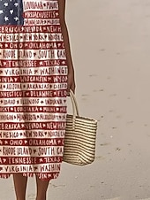  Ημέρα Ανεξαρτησίας Γυναικεία Μίντι φόρεμα Φόρεμα ριχτό Φόρεμα για τον ήλιο Καθημερινό φόρεμα Μοντέρνα Καθημερινά ΕΞΩΤΕΡΙΚΟΥ ΧΩΡΟΥ Διακοπές Κανονικό Σημαία Αμάνικο Στρογγυλή Ψηλή Λαιμόκοψη Ρουμπίνι