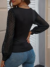 Χαμηλού Κόστους Δαντέλα κορυφές-Γυναικεία Μπλούζα Κουρελού Σκέτο Στυλάτο Κλασσικό Μοντέρνα Μακρυμάνικο Λαιμόκοψη V Κανονικά μπλουζάκια Καθημερινά Αργίες Εξόδου Μαύρο Λευκό Καλοκαίρι Άνοιξη Φθινόπωρο Χειμώνας