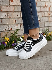 ieftine Adidași de Damă-Teniși negri cu platformă pentru femei – stil modern de stradă și pantofi confortabili cu șireturi pentru mers pe jos, călătorii, școală și purtare zilnică