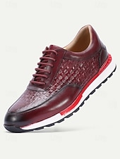 abordables Baskets de Costume-Chaussures de course pour homme en cuir bordeaux – un design sportif et un confort optimal, parfaites pour les mariages décontractés, les événements en plein air et les week-ends.