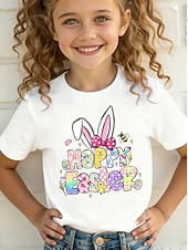 economico Costumi di Pasqua per Ragazze-Pasqua Ragazze 3D Grafico Coniglio Maglietta Manica Corta Stampa 3D Estate Primavera Sport Moda Streetwear Bambini 4-12 Anni Girocollo Casuale Quotidiano All'aperto Vestibilità regolare