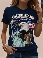  T-shirt pour femme patriotique du jour de l'indépendance américaine anniversaire graphique drapeau national vintage élégant classique à manches courtes col rond impression quotidienne week-end noir