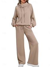 abordables Conjuntos de dos piezas-Mujer Conjuntos de pantalones parte superior del bolero Manga Larga Cuello Alto Plano Correa Retazos Moda Ropa de calle Casual Diario Exterior Azul Marino Oscuro Marrón Verde Trébol Primavera Holgado