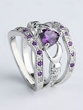 voordelige Huwelijk ACC-Damesringenset met 3-in-1 hartvormige amethist, gemaakt van legering, verkrijgbaar in meerdere kleuren, elegant ontwerp voor bruiloften, Valentijnsdag en feestjes.