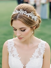 preiswerte Hochzeit ACC-Brauthaarschmuck, gold-weißer Haarreif aus Polyester mit Strass- und Perlenverzierungen, elegante Brauthaaraccessoires