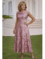 abordables Longitud a la altura del tobillo-Corte A Hasta el Tobillo Vestido Invitada Boda Vestido formal Vestido de noche Vestido de Madrina Sin Mangas Cuello vuelto holgado Elegante Vintage Formal Jacquard con Recogido