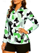 cheap Women's Shirt-Women's Geometric Tops Golf Polo Shirt Tennis Shirt Long Sleeve Print Quarter Zip Pullover UV Protection Elastic Breathable Tennis Golf Pickleball Stand Collar Zip Collar Shirt Sweatshirt Pink Blue