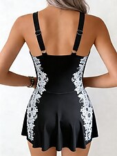 cheap One-piece swimsuits-Women's Swimwear One Piece Skirt Swimsuit Elegant Vacation Floral Graphic U Neck Sleeveless Bathing Suits