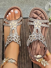 お買い得  花嫁-クリスタルのディテールが施されたシルバーの装飾が施された女性用フラットサンダル。ビーチでの結婚式に最適なエレガントなブライダルシューズ。