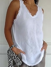 olcso Egyszerű tartály-Női Blúz Csipke Tömör szín Sima Elegáns Stílusos Klasszikus Ujjatlan Háromnegyedes V-alakú Hosszú felsők Napi Medence Fehér Arcpír rózsaszín Nyár Tavasz