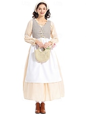  250e anniversaire des États-Unis 19ème siècle années 1800 Robe Prairie Ensemble bonnet et tablier Manches longues Fille pionnière Epoque Coloniale Pionnier Guerre d'indépendance américaine Déguisement