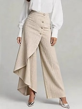  Mujer Pantalones Pantalones de verano Pantalones anchos Elegante Vintage Longitud total Media cintura Plisado Perneras anchas Comodidad Ligero Suave Casual Diario Hogar Azul Piscina Caqui Verano