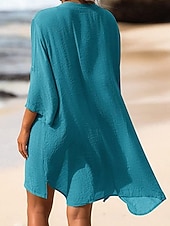 economico Abiti da spiaggia-Per donna Mini Abito Abito Bianco Abito da Spiaggia Abito nero Copricostume Elegante Moda Classico Quotidiano All'aperto Spiaggia Vestibilità comoda Semplice Mezza Manica Scollo a V Blu Nero Bianco