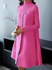 economico Vestito bianco-Per donna Mini Abito Abito a Tubino Abito a trapezio Casual Quotidiano Vestibilità comoda Semplice Manica Lunga Collo Alto Nero Fucsia Primavera Autunno Inverno