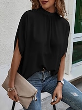 economico Bluse Semplici-Per donna Blusa Top in chiffon Semplice Elegante Classico Moderno Manica Corta Manica a Volant Collo alto Top Regolari Quotidiano Ferie Uscire Blu Nero Marrone Verde Estate Primavera