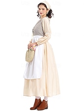  250e anniversaire des États-Unis 19ème siècle années 1800 Robe Prairie Ensemble bonnet et tablier Manches longues Fille pionnière Epoque Coloniale Pionnier Guerre d'indépendance américaine Déguisement