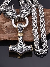 halpa Miesten korut-Miesten viikinkityylinen riipuskaulakoru, metalliseosta sudenpäällä ja Thorin vasaralla, ainutlaatuisia pohjoismaisia koruja arkeen ja juhlaan