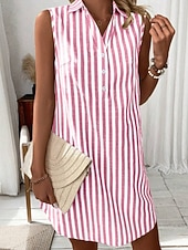 economico Abito a Strisce e Geometrico-Per donna Mini Abito Abito Camicia Moda Moderno Vacanza Uscire Weekend Vestibilità comoda A righe Senza Maniche Colletto a Camicia Blu Nero Vino Verde Estate Primavera