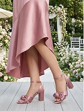economico Invitato al matrimonio-sandali da donna con tacco a blocco e fiocco giallo, eleganti scarpe eleganti con punta aperta per gli invitati alle cerimonie all'aperto