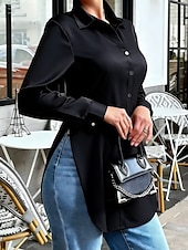 Χαμηλού Κόστους Απλές μπλούζες-Γυναικεία Πουκάμισο Σατέν πουκάμισο Casual πουκάμισο Μπλούζα Κουμπιά Σκέτο Στυλάτο Κλασσικό Μοντέρνα Μακρυμάνικο Κολάρο Πουκαμίσου Κανονικά μπλουζάκια Καθημερινά Αργίες Εξόδου