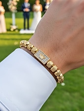 お買い得  結婚 ACC-メンズステンレススチールブレスレット、ゴールド、シルバー、ブラックカラー、輝く石が付いたクラウンデザイン、結婚式、カジュアルな日常着、ファッションジュエリーに最適